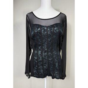 Vintage Black Sheer Corset Lace Long Sleeve Top Fairy Grunge Whimsigoth Sexy L